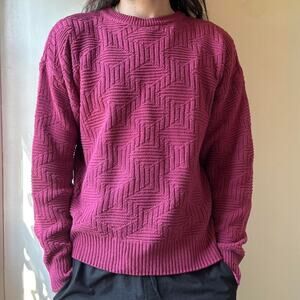 Vintage Claybrooke Raspberry Pink Diamond Sweater XL 1990s 1980s Unsiex Cottage